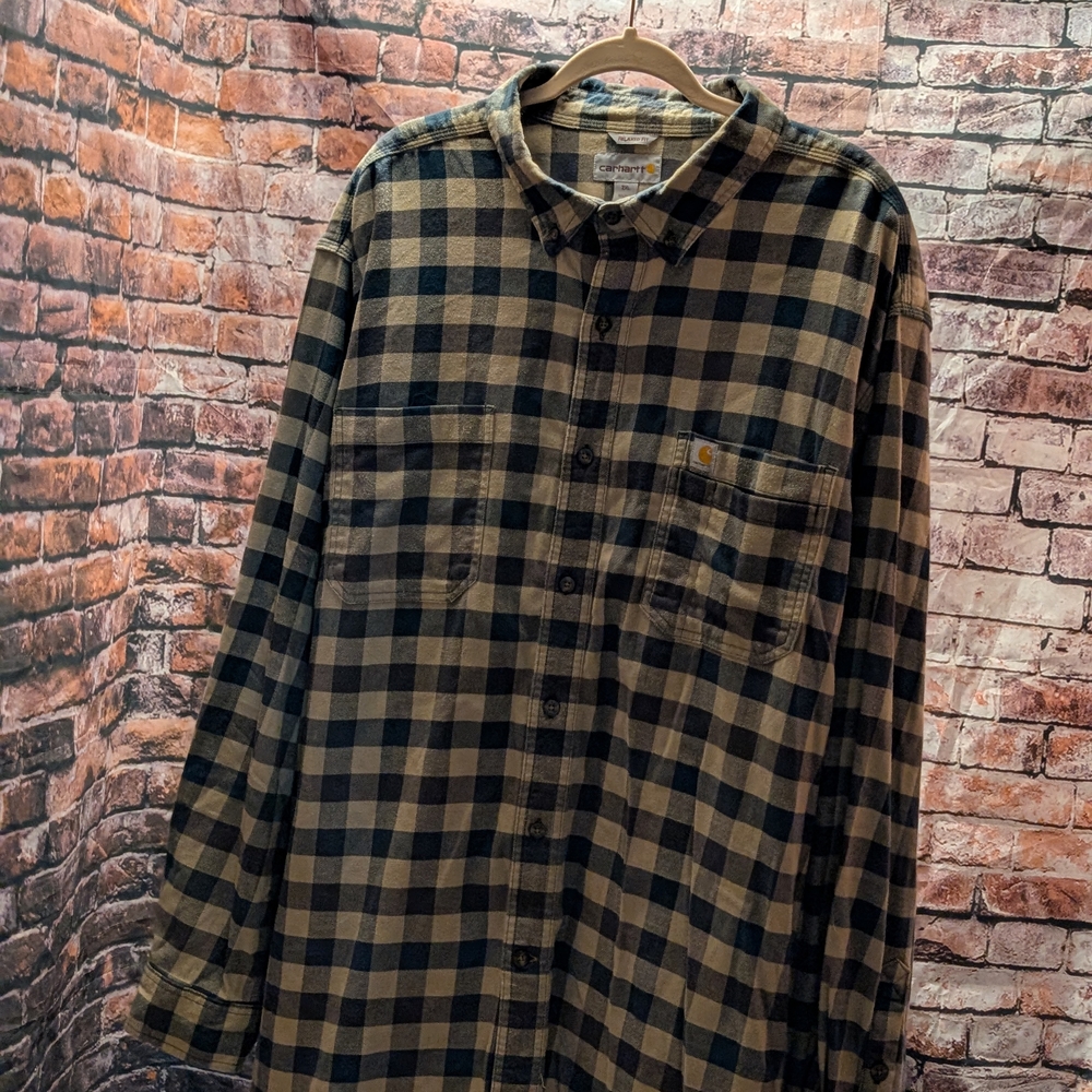 Carhartt Men's Black and Tan Plaid Shirt